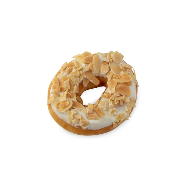 White Chocolate Almonds Donut Isolated White Background Clipping Path — Zdjęcie stockowe