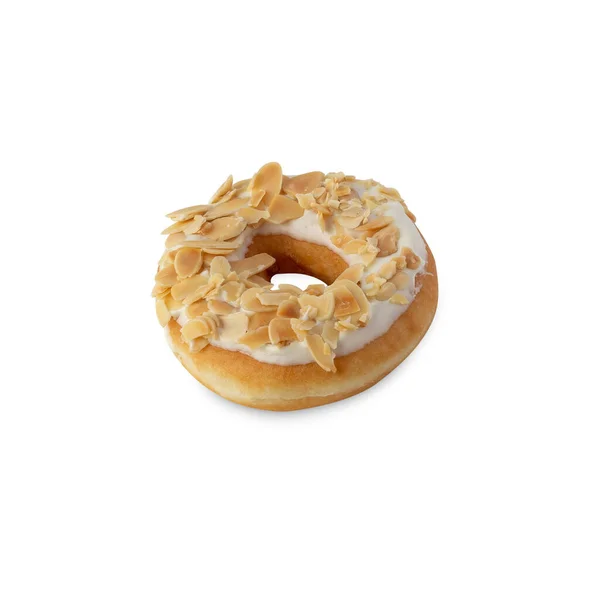 White Chocolate Almonds Donut Isolated White Background Clipping Path — Zdjęcie stockowe