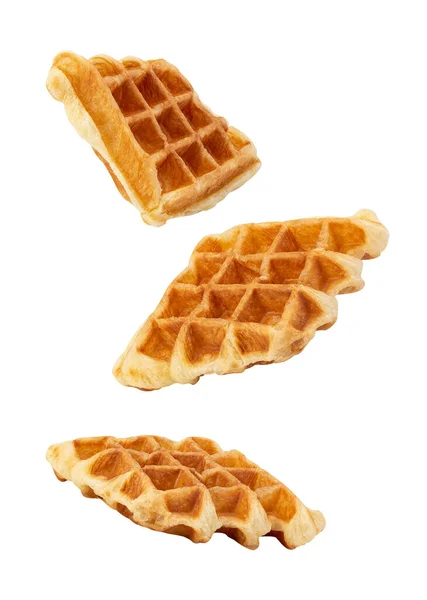 Falling Croissant Waffle Isolated White Background Clipping Path — 图库照片