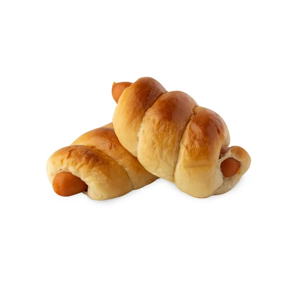 Sausage Bread Isolated White Background Clipping Path — 图库照片