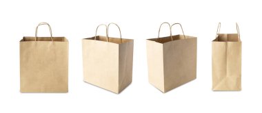 Set of Brown paper shopping bag isolated on white background with clipping path.