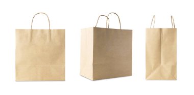 Set of Brown paper shopping bag isolated on white background with clipping path.