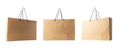 Set of Brown paper shopping bag isolated on white background with clipping path.