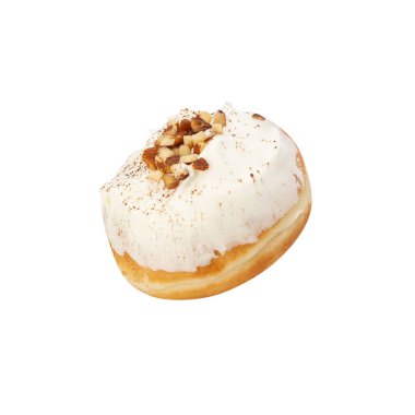 Milk cream almonds donut isolated on white background with clipping path.