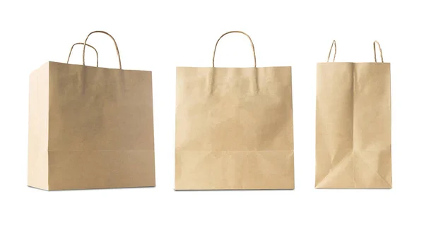 Set Brown Paper Shopping Bag Isolated White Background Clipping Path — Photo