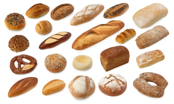 Набір Хліба Ізольовано Білому Тлі Відсічним Контуром — стокове фото