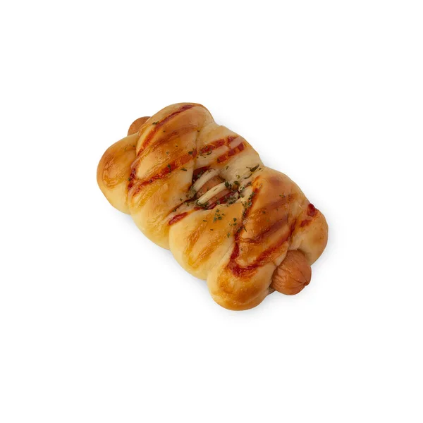 Sausage Bread Isolated White Background Clipping Path — Stock fotografie