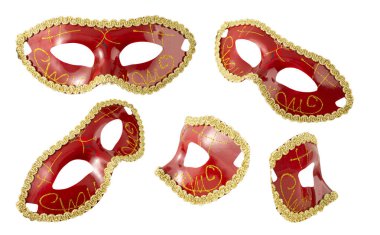 Kırpma yolu ile beyaz arkaplanda izole edilmiş Fantasy maske kümesi.