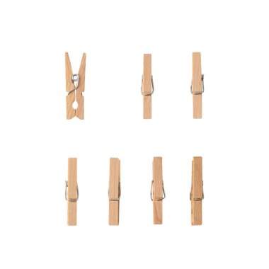 Tahta Clothespin seti kırpma yolu ile beyaz arkaplanda izole.
