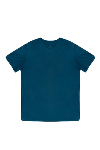 Μπλε Shirt Απομονώνονται Λευκό Φόντο Πάνω Προς Κάτω Άποψη — Φωτογραφία Αρχείου