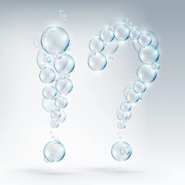 Exclamación y cuestión de burbujas de jabón — Vector de stock