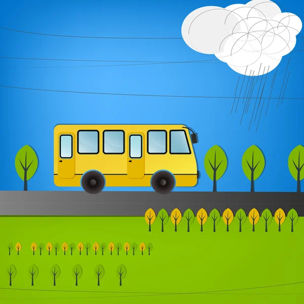 Bus jaune sur la route — Image vectorielle