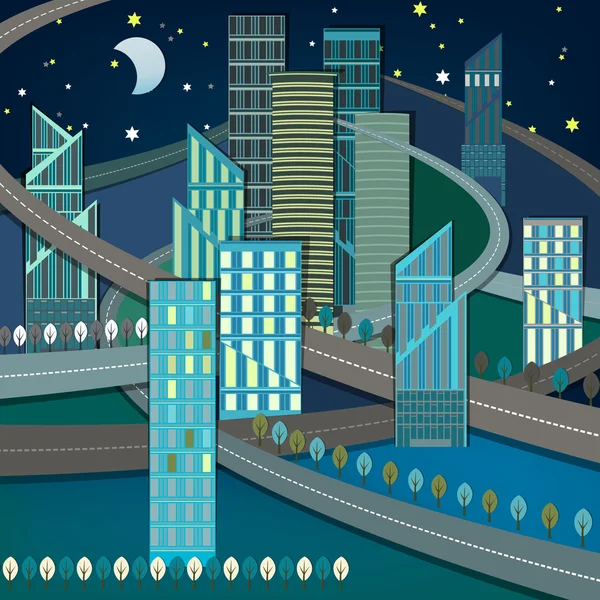 Noche ciudad paisaje — Vector de stock