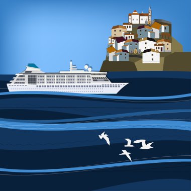 abstract seascape with cruise liner clipart