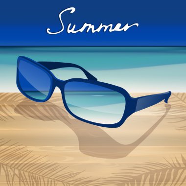 Mavi güneş gözlüğü ile yaz arka plan.