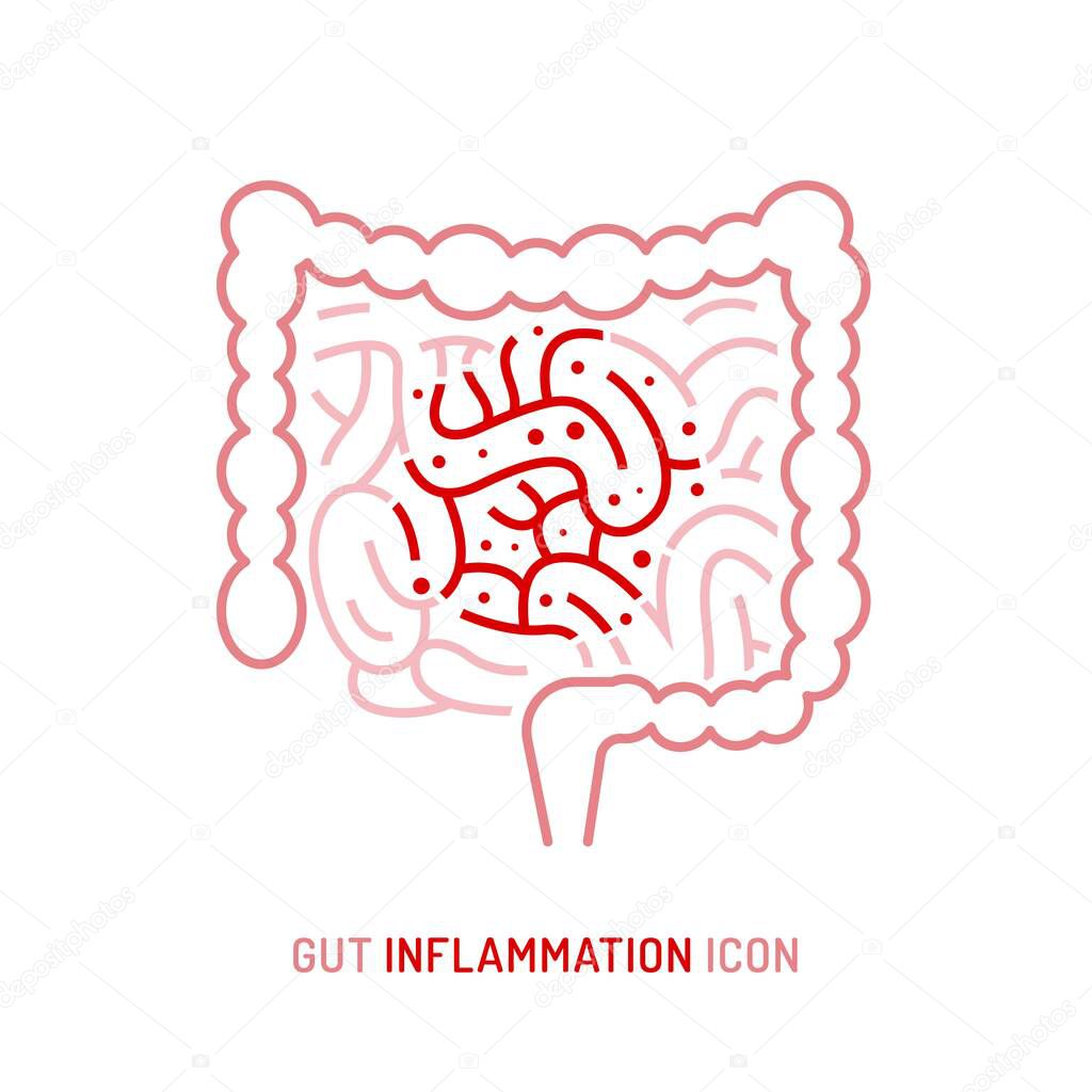 Gut inflammation, pain, angriness sign. Editable vector illustration