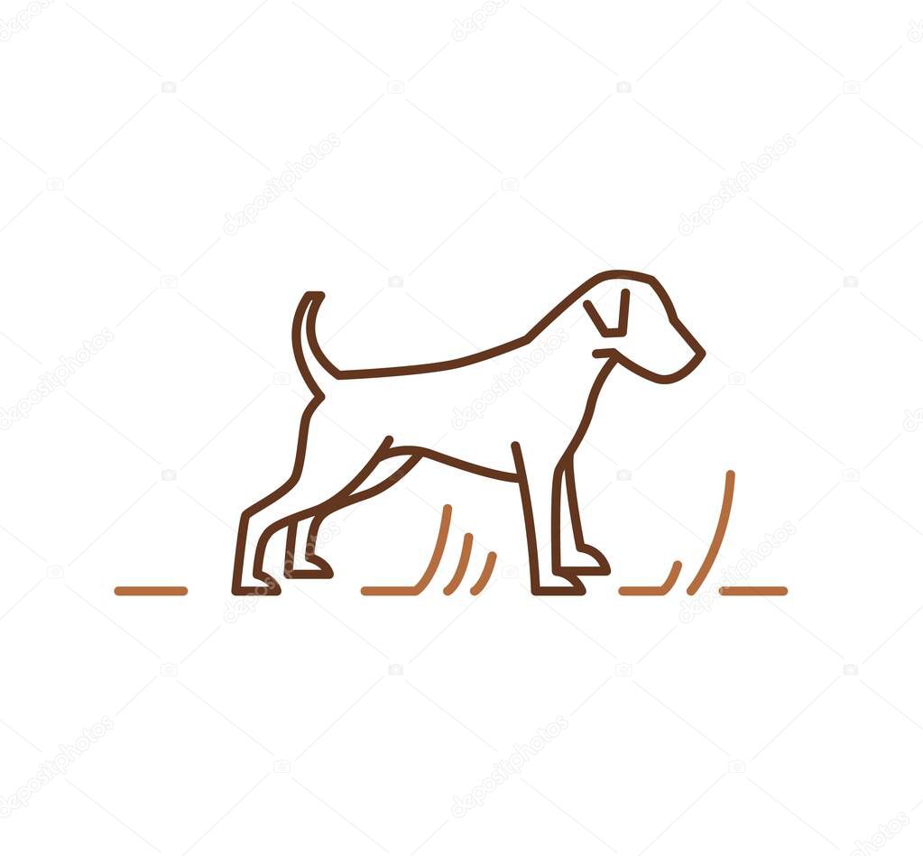 Jack russell terrier dogs icon, outline vector illustration for veterinary petshop advertising. Energetic, pedigreed dog