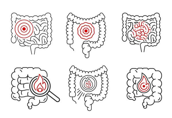 Inflamación intestinal, dolor, signo de enojo. Ilustración vectorial editable — Vector de stock