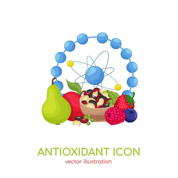 Icona antiossidante. Illustrazione vettoriale per super alimenti pubblicità, applicazioni benessere. Note di alimentazione, dieta antietà — Vettoriale Stock