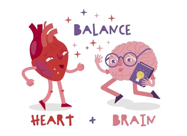 Hart-hersenverbinding. Gezondheid van hart en geest zijn met elkaar verweven. — Stockvector