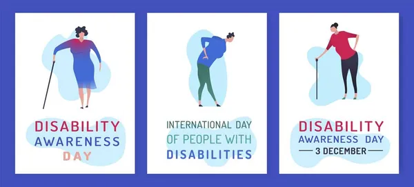 Międzynarodowy Dzień Niepełnosprawności. Plakaty portretowe gotowe. Edytowalna ilustracja wektora — Wektor stockowy