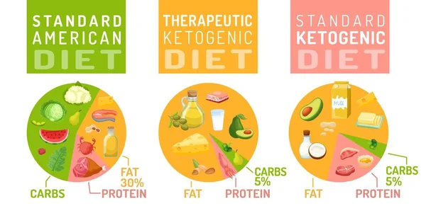 Diagramas de dieta baja en carbohidratos. Infografías piramidales médicas. — Vector de stock