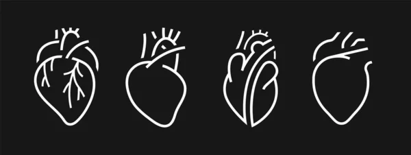 Conjunto de iconos saludables del corazón aislados sobre un fondo negro. — Vector de stock