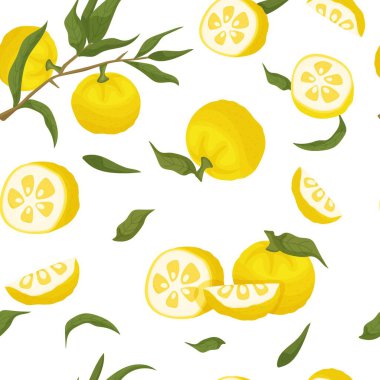Yuzu kusursuz desen. Citrus junos kumaş tasarımı.