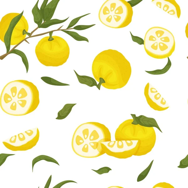 Yuzu seamless pattern. Citrus junos fabric design. —  Vetores de Stock