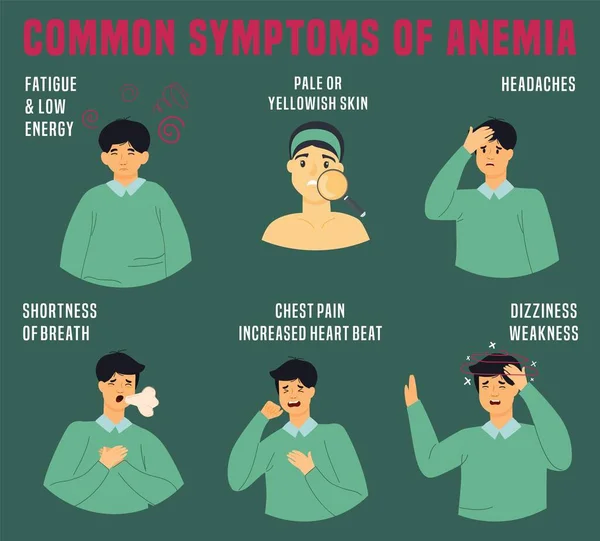 Common symptoms of anemia. Editable vector illustration. — Stock Vector
