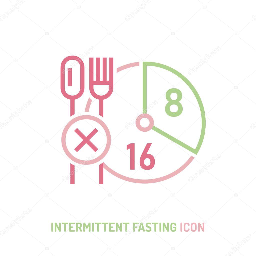 Intermittent fasting icon. Personal diet plan concept. Help your body burn fat. Specific time eating. Worlds most popular health trend. Editable vector illustration isolated on a white background.