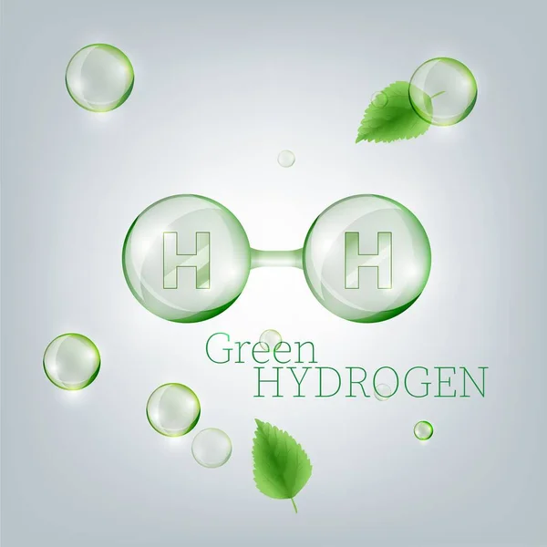Molécula H2. Produção de hidrogénio verde. Fonte de energia renovável. — Vetor de Stock