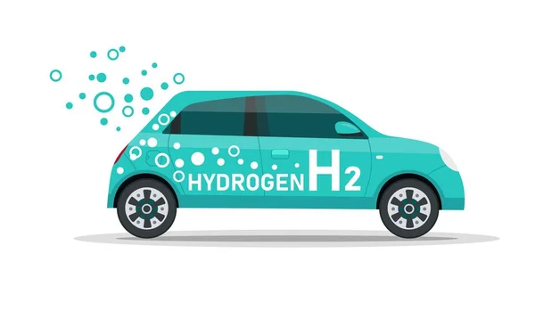 El automóvil con motor de hidrógeno. Ilustración vectorial editable — Archivo Imágenes Vectoriales