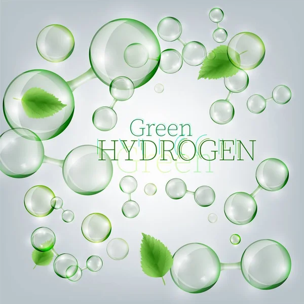 H2-Molekül. Grüner Wasserstoff-Hintergrund. Erneuerbare Energien. — Stockvektor
