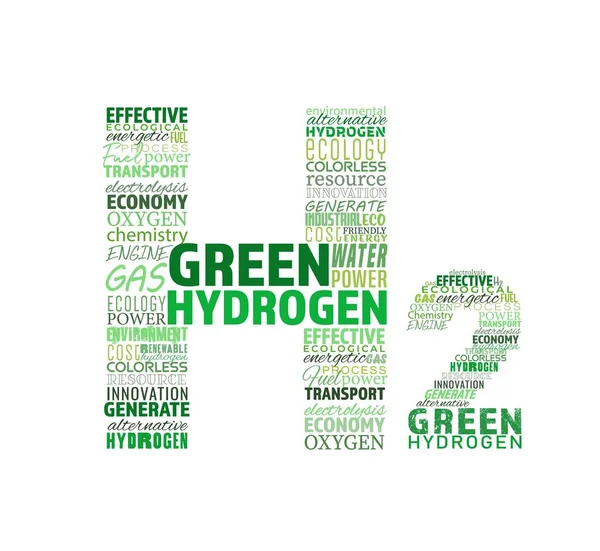Símbolo H2 con hashtags. Producción de hidrógeno verde. — Vector de stock