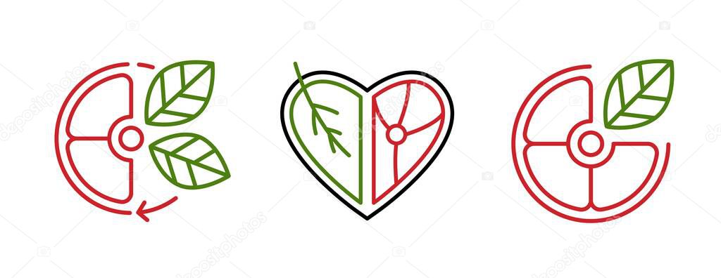 Reduce animal products consumption. Eat less meat for wellbeing animal, environment. Changing eating habits to vegan diet, reducetarians promotional logo. Vector illustration on white background.