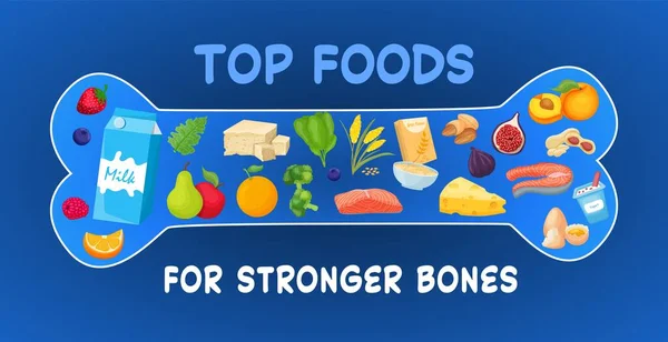 Des aliments qui renforcent les os. Illustration vectorielle modifiable. Affiche paysage — Image vectorielle