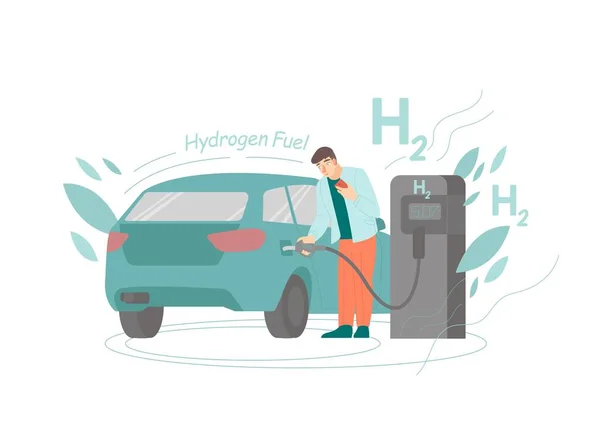 Automóvil con motor de hidrógeno. H2 coche de combustible. — Vector de stock