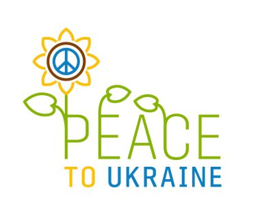 Peace to Ukraine. Pray for freedom. No war, unity, pacifism poster with pacific pictogram. Save people lives concept. Editable isolated vector illustration in national Ukrainian colors.