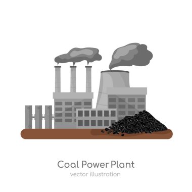 Coal power station icon. Energy source. Ecology, nature pollution, old technology concept. Editable vector illustration in modern cartoon style isolated on a white background.