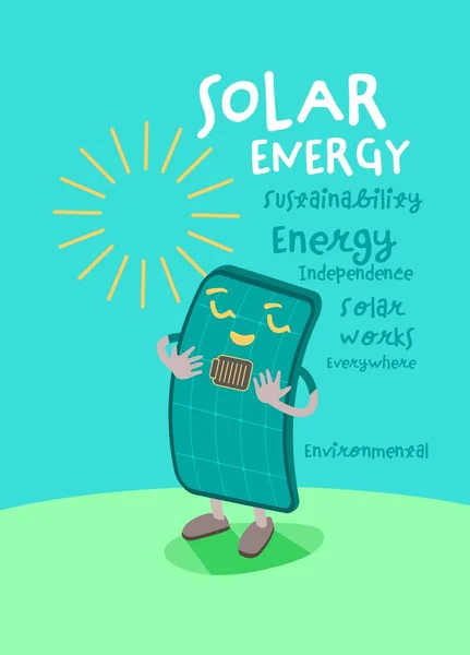 Solar Energy Vertical Poster Funny Creative Character Sun Fuel Print — Archivo Imágenes Vectoriales