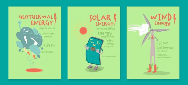 Clean Energy Vertical Poster Funny Creative Characters Portrait Ecological Print — Vector de stock