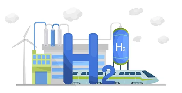 Producción Hidrógeno Verde Fuente Energía Renovable Central Combustible Energía Ecológica — Vector de stock