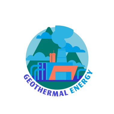 Geothermal power station icon. Utility-grade plant sign. Renewable energy source. Ecology concept. Editable vector illustration in modern cartoon style isolated on a white background.