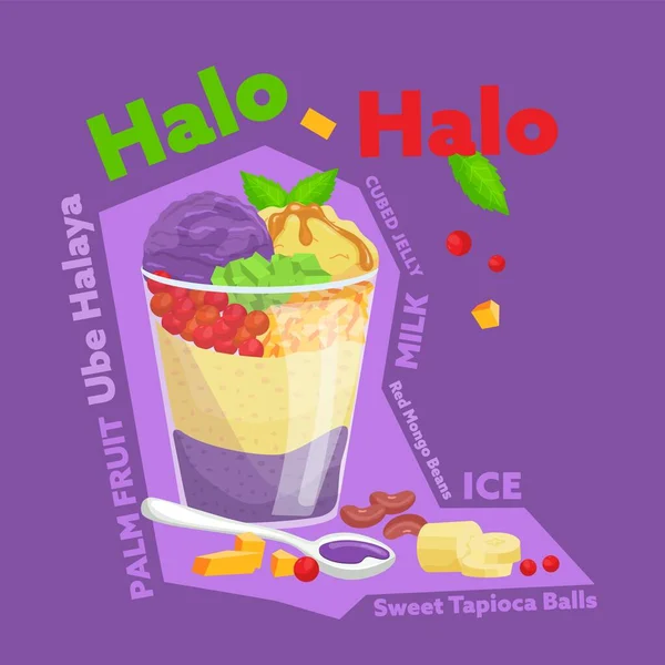 Halo Halo Traditional Shaved Ice Popular Icy Dessert Philippines Lot — Archivo Imágenes Vectoriales