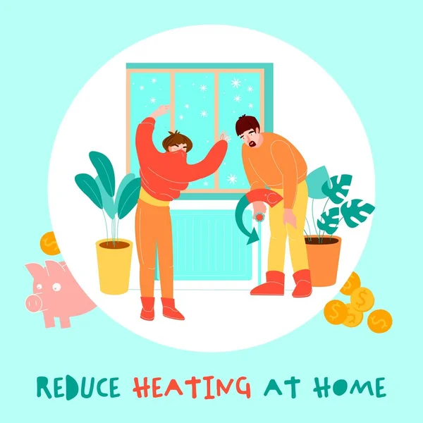 High Utility Bills Reduce Heating Home Energy Saving Conservation Concept — Vector de stock