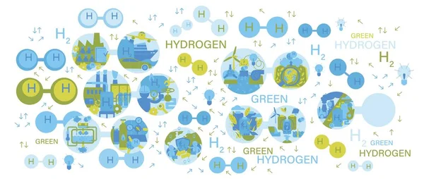 Padrão Hidrogénio Verde Futuro Conceito Identidade Usina Ecológica Energias Renováveis — Vetor de Stock