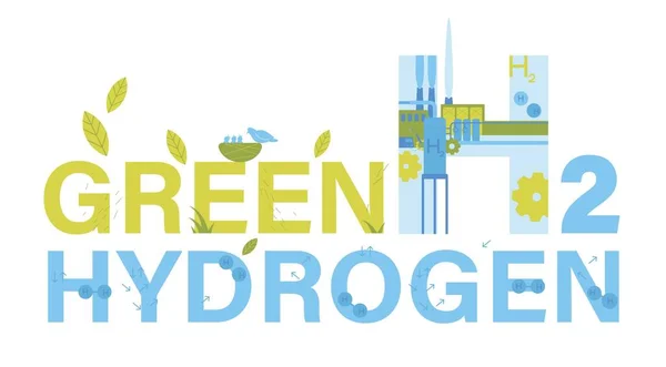 Produktion Von Grünem Wasserstoff Künftiges Ökologisches Kraftwerksidentitätskonzept Erneuerbare Energien Mit — Stockvektor