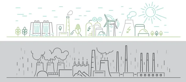 Green Power Production Comparison Polluting Energy Transition Renewable Alternative Energy ストックベクター