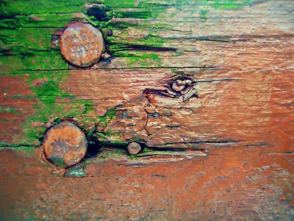 Detalhe de pregos em uma tira de madeira — Fotografia de Stock